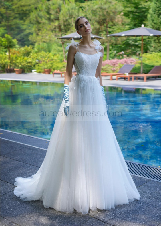 Double Straps Beaded Ivory Glitter Tulle Wedding Dress